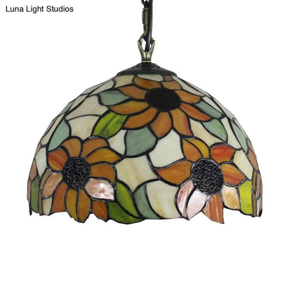 Tiffany Ceiling Pendant Lamp – Sunflower Orange Glass Shade, 1 Bulb, for Living Room Hanging