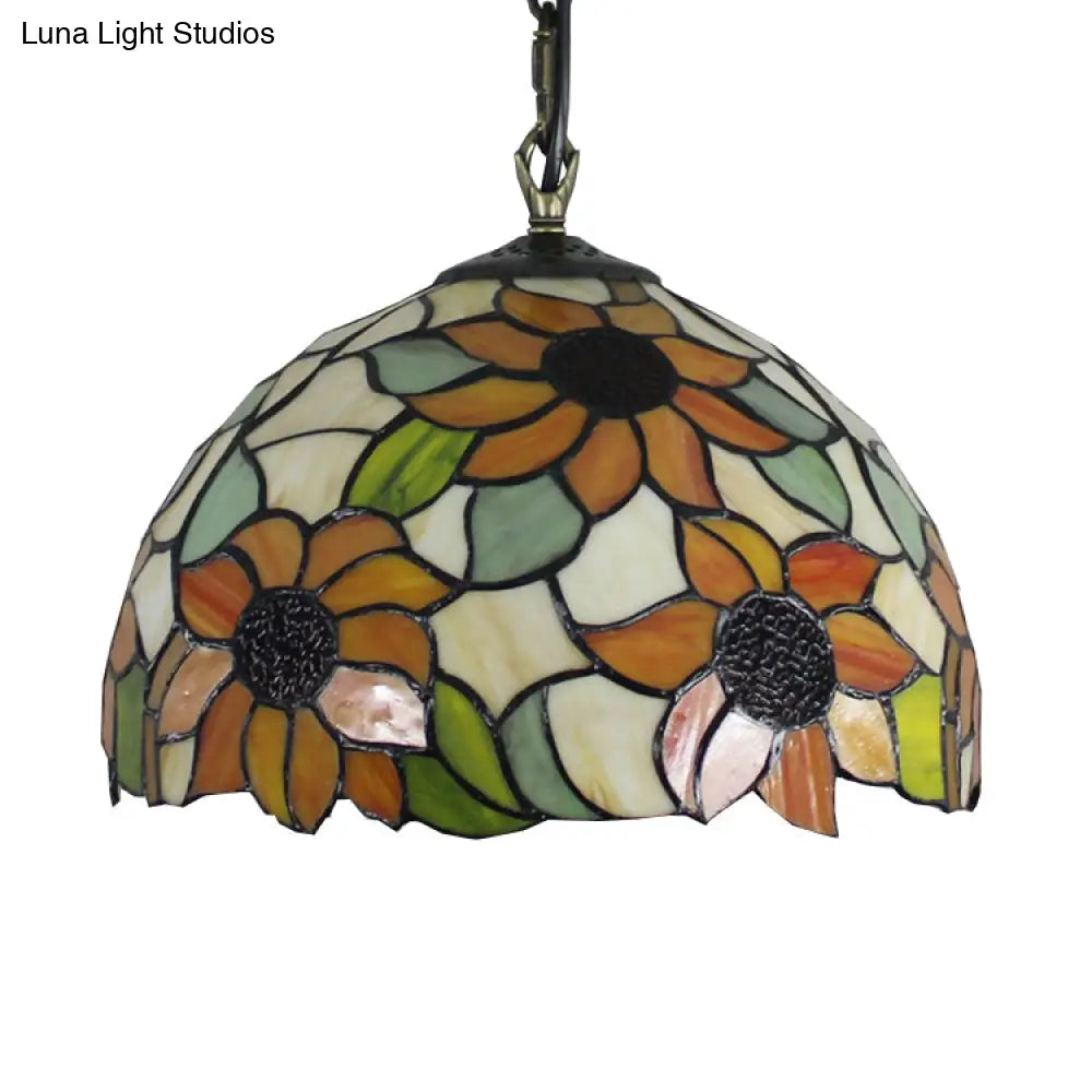 Tiffany Ceiling Pendant Lamp – Sunflower Orange Glass Shade, 1 Bulb, for Living Room Hanging