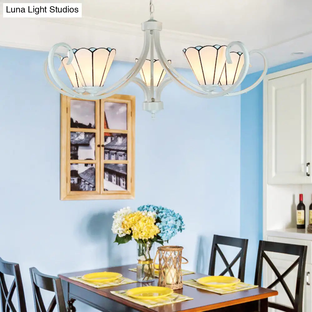 Lámpara de araña colgante Tiffany en forma de cono con 5/6/8 luces de cristal tradicionales para sala de estar