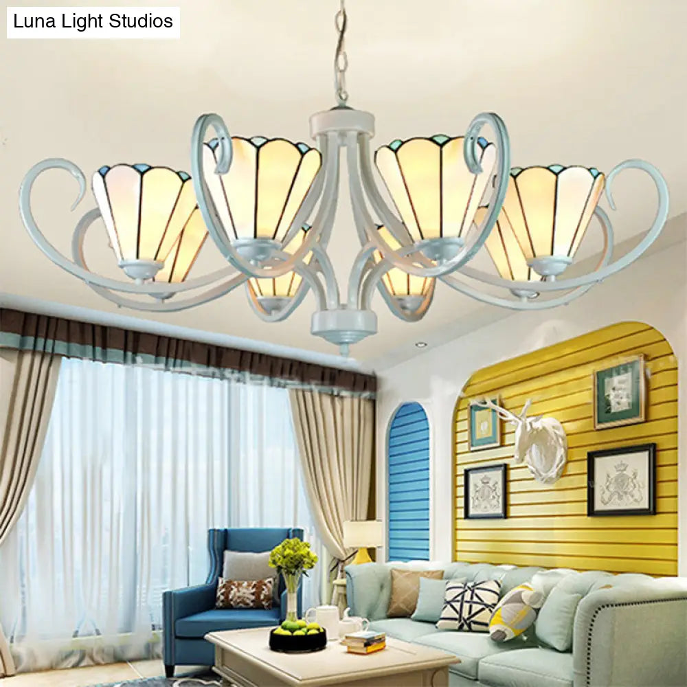 Lámpara de araña colgante Tiffany en forma de cono con 5/6/8 luces de cristal tradicionales para sala de estar