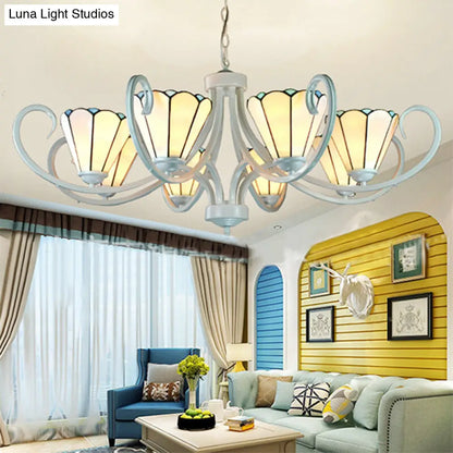 Lámpara de araña colgante Tiffany en forma de cono con 5/6/8 luces de cristal tradicionales para sala de estar