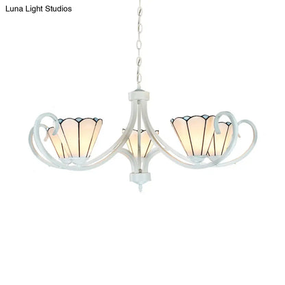 Lámpara de araña colgante Tiffany en forma de cono con 5/6/8 luces de cristal tradicionales para sala de estar