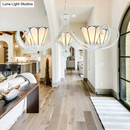 Lámpara de araña colgante Tiffany en forma de cono con 5/6/8 luces de cristal tradicionales para sala de estar