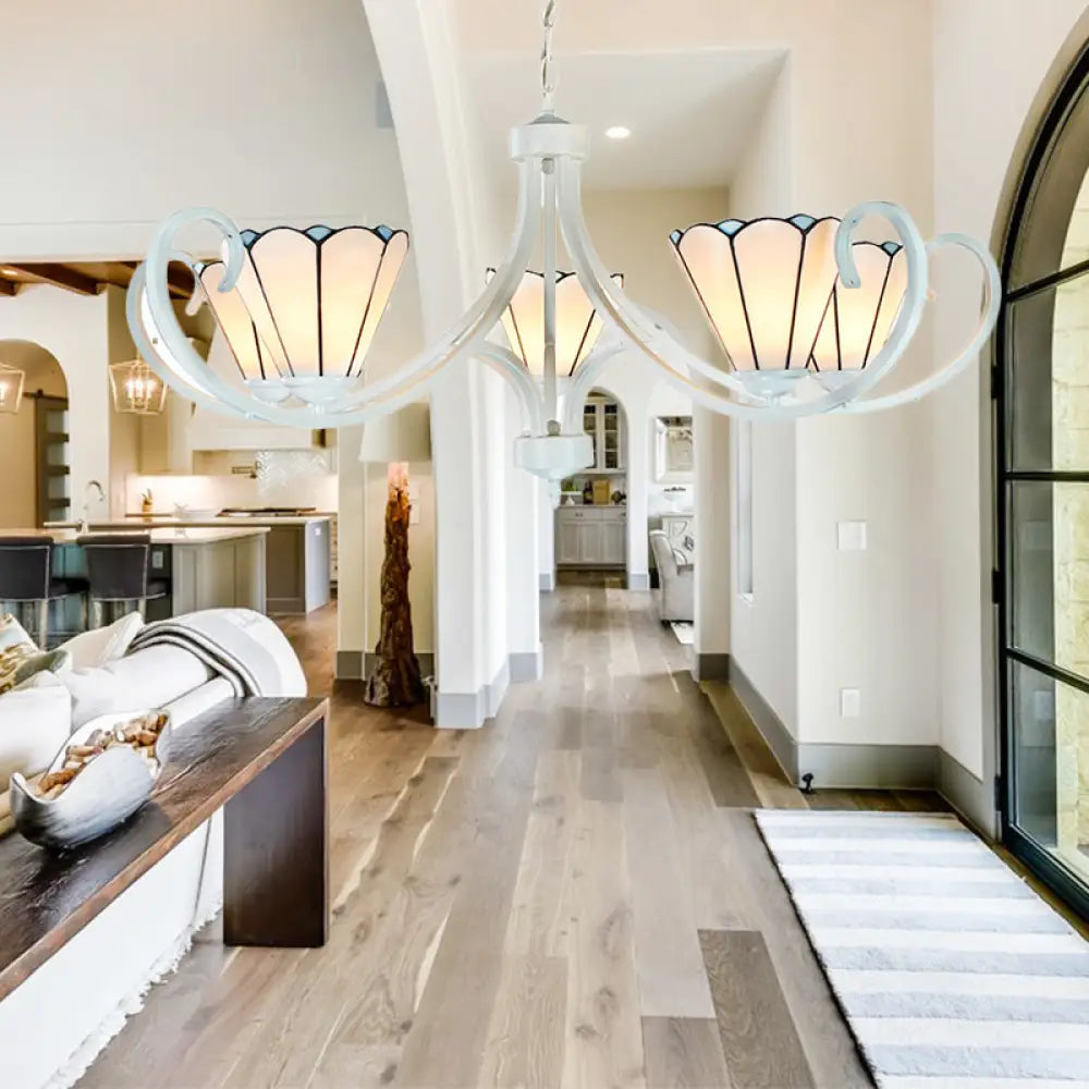 Lámpara de araña colgante Tiffany en forma de cono con 5/6/8 luces de cristal tradicionales para sala de estar