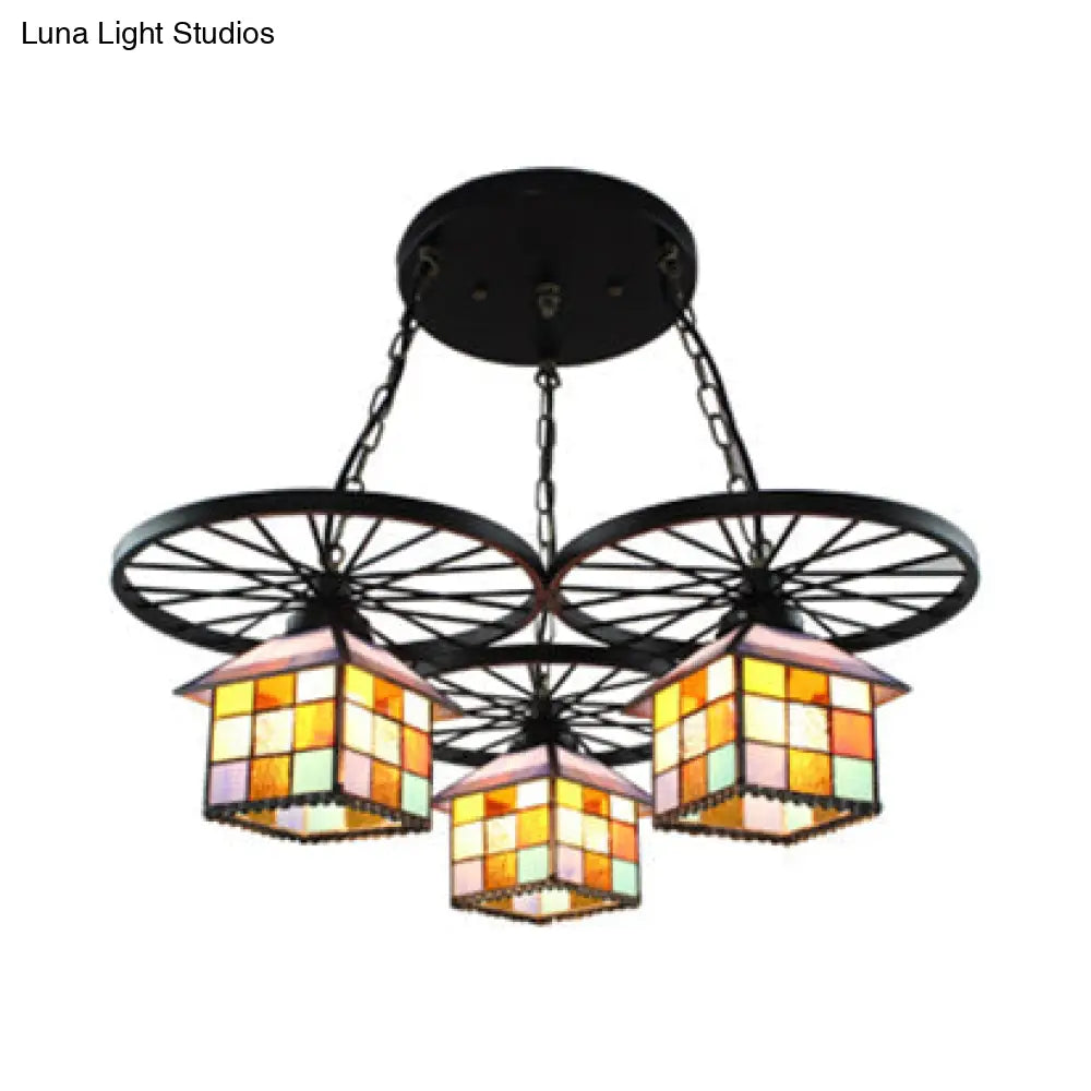 Tiffany Creative Suspension Light: Wheel House Stained Glass Chandelier (3 Lights) - Ideal for Hotels