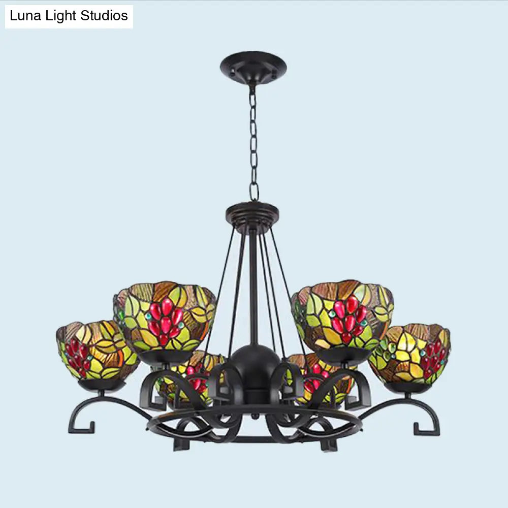 Tiffany Cut Glass Chandelier with Curved Black Arms - 3/6/8 Lights - Perfect for Living Rooms