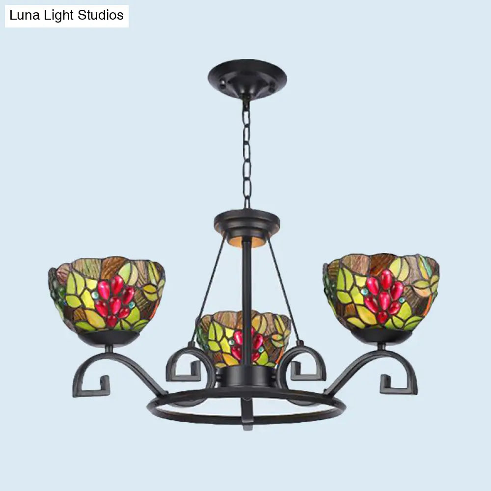 Tiffany Cut Glass Chandelier with Curved Black Arms - 3/6/8 Lights - Perfect for Living Rooms