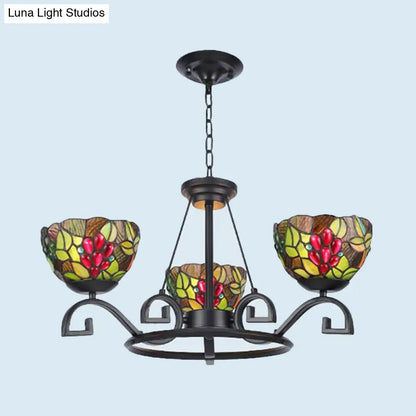 Tiffany Cut Glass Chandelier with Curved Black Arms - 3/6/8 Lights - Perfect for Living Rooms