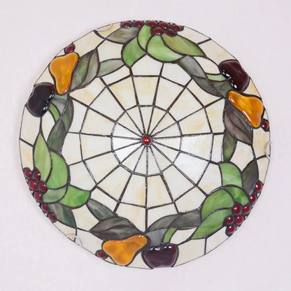 DecorBites™ DecorBites™ Tiffany Cut Glass Flush Mount Ceiling Lamp with Fruit Pattern in Green