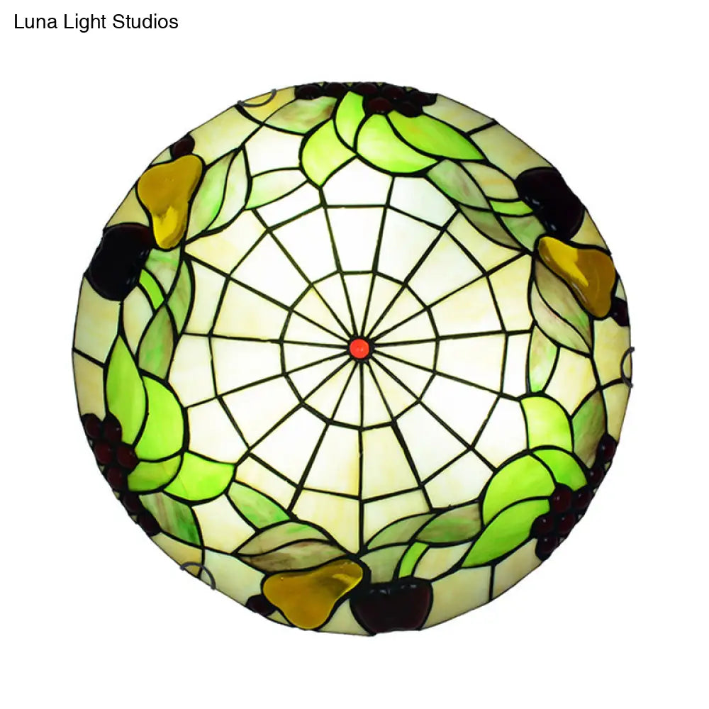 DecorBites™ DecorBites™ Tiffany Cut Glass Flush Mount Ceiling Lamp with Fruit Pattern in Green