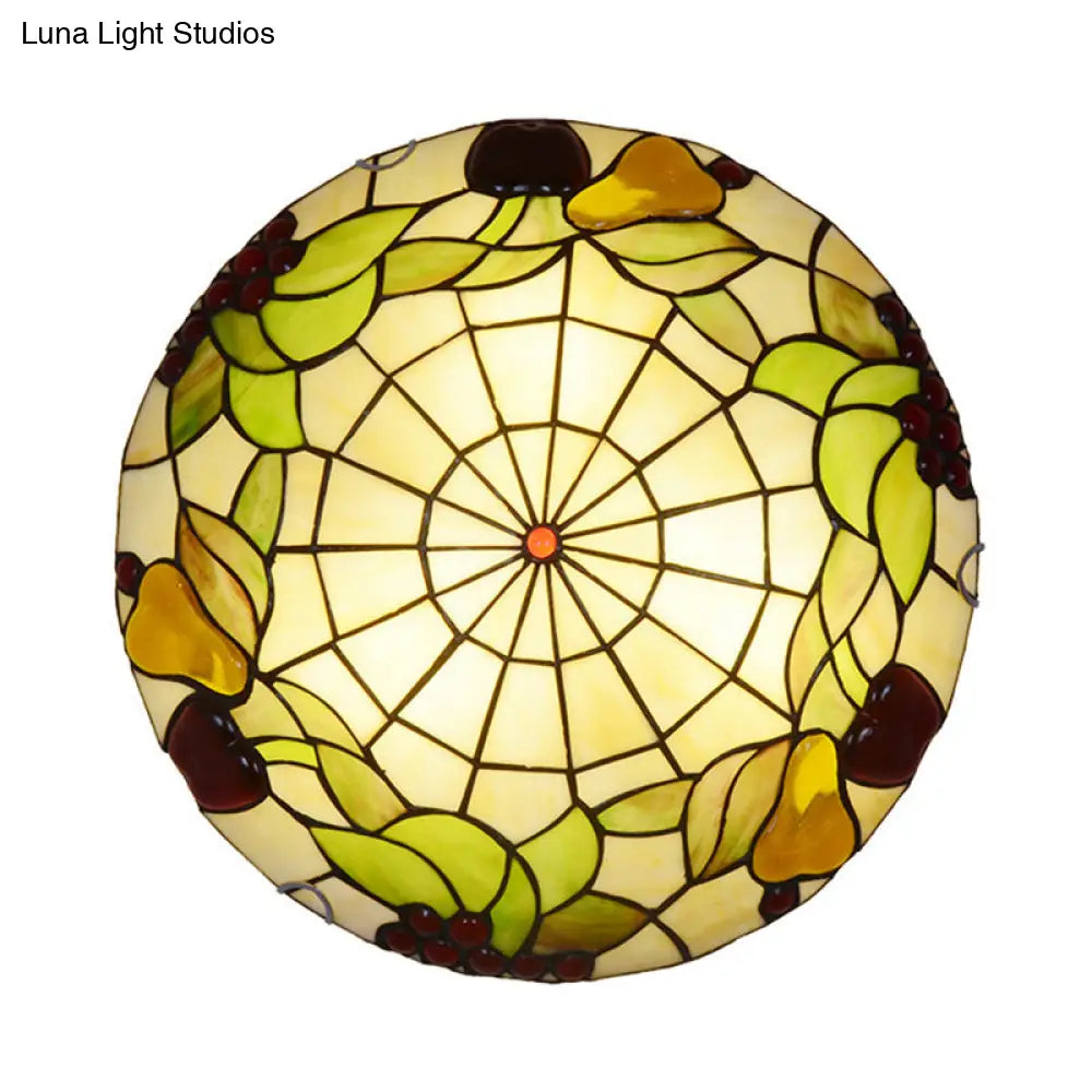 DecorBites™ DecorBites™ Tiffany Cut Glass Flush Mount Ceiling Lamp with Fruit Pattern in Green