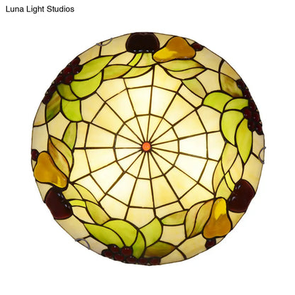 DecorBites™ DecorBites™ Tiffany Cut Glass Flush Mount Ceiling Lamp with Fruit Pattern in Green