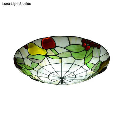 DecorBites™ DecorBites™ Tiffany Cut Glass Flush Mount Ceiling Lamp with Fruit Pattern in Green