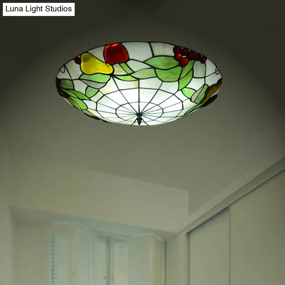 DecorBites™ DecorBites™ Tiffany Cut Glass Flush Mount Ceiling Lamp with Fruit Pattern in Green
