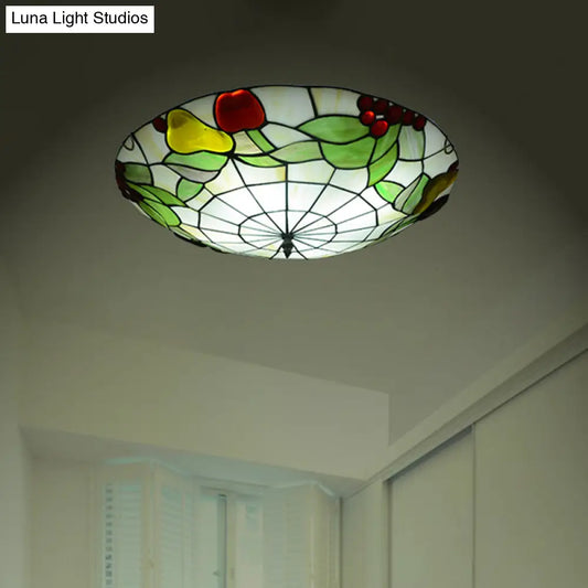 DecorBites™ DecorBites™ Tiffany Cut Glass Flush Mount Ceiling Lamp with Fruit Pattern in Green