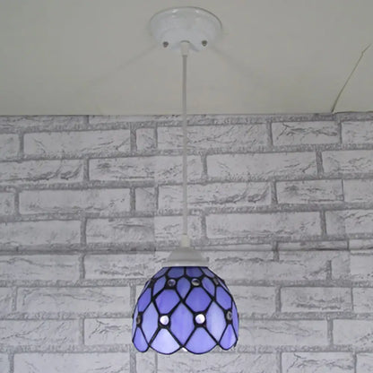 Tiffany Cut Glass Hanging Light Fixture for Bedroom - Beige/Light Blue/Dark Blue