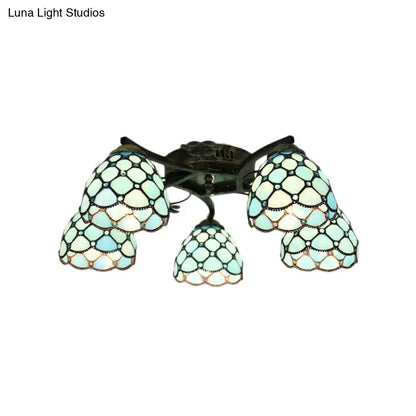 Tiffany Dome Fish Scale Stained Glass Semi Flushmount Light Fixture (5 Lights) - Ideal for Bedrooms