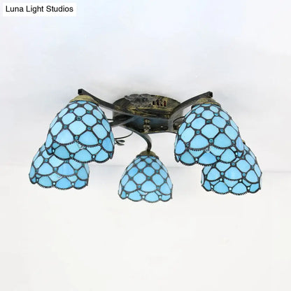 Tiffany Dome Fish Scale Stained Glass Semi Flushmount Light Fixture (5 Lights) - Ideal for Bedrooms