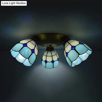 Tiffany Dome Stained Glass Ceiling Fixture with 3 Lights - Flush Mount Light in Colorful Hues, Perfect for Dining Room