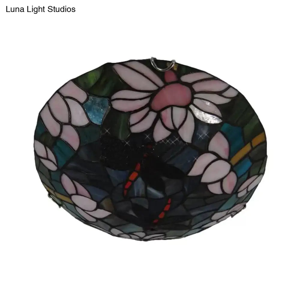DecorBites™ DecorBites™ Tiffany Dragonfly Ceiling Light with Stained Glass Shade - Perfect for Living Room!