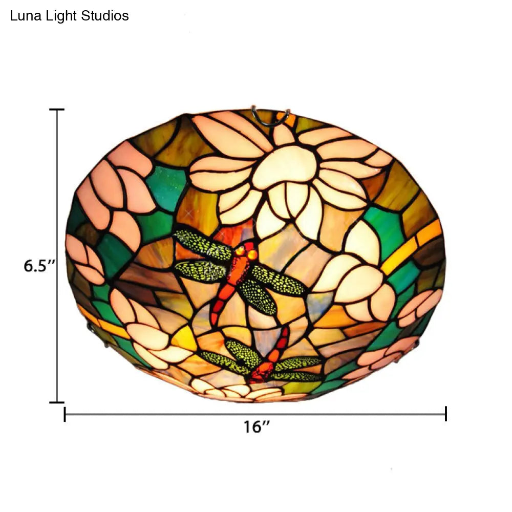 DecorBites™ DecorBites™ Tiffany Dragonfly Ceiling Light with Stained Glass Shade - Perfect for Living Room!