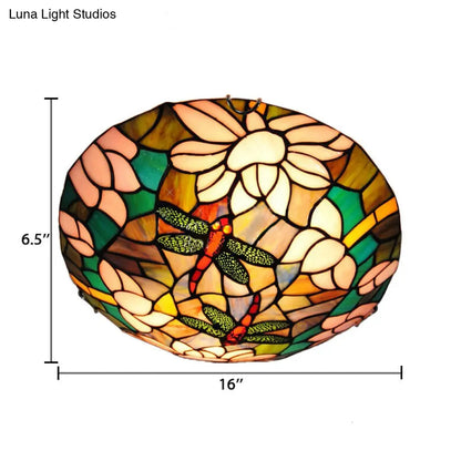 DecorBites™ DecorBites™ Tiffany Dragonfly Ceiling Light with Stained Glass Shade - Perfect for Living Room!