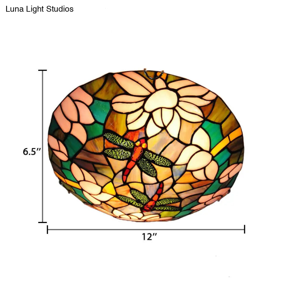 DecorBites™ DecorBites™ Tiffany Dragonfly Ceiling Light with Stained Glass Shade - Perfect for Living Room!