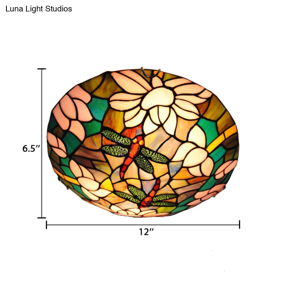 DecorBites™ DecorBites™ Tiffany Dragonfly Ceiling Light with Stained Glass Shade - Perfect for Living Room!