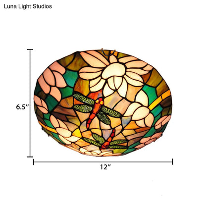 DecorBites™ DecorBites™ Tiffany Dragonfly Ceiling Light with Stained Glass Shade - Perfect for Living Room!
