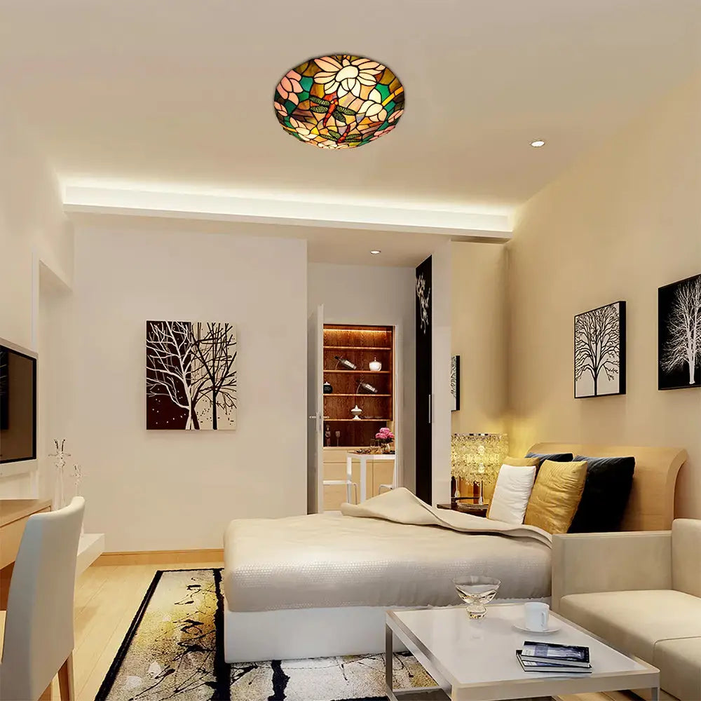 DecorBites™ DecorBites™ Tiffany Dragonfly Ceiling Light with Stained Glass Shade - Perfect for Living Room!
