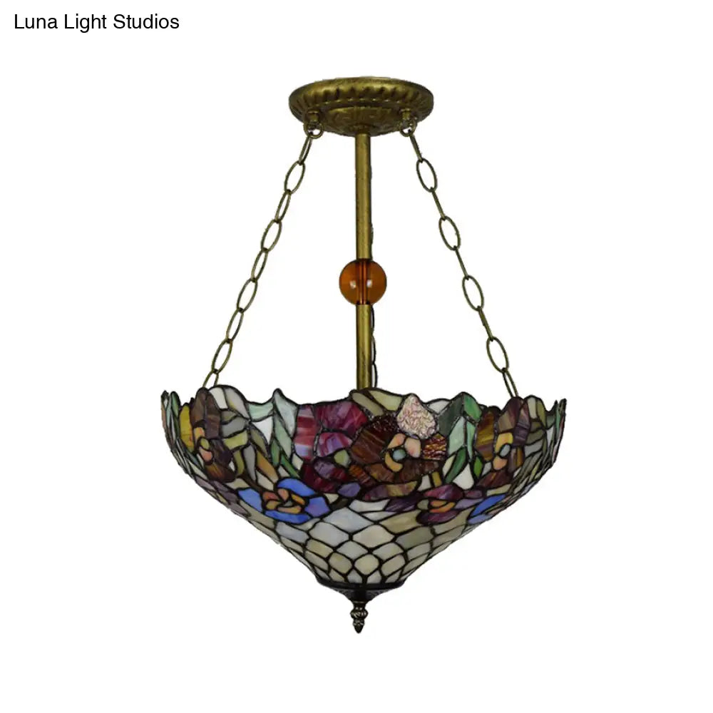 DecorBites™ DecorBites™ Tiffany Floral Ceiling Light with Stained Glass in Rustic Style for Cafe