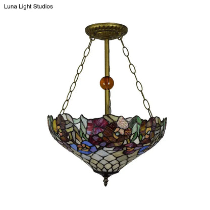 DecorBites™ DecorBites™ Tiffany Floral Ceiling Light with Stained Glass in Rustic Style for Cafe