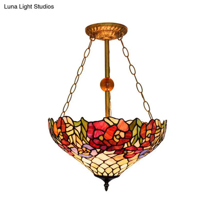 DecorBites™ DecorBites™ Tiffany Floral Ceiling Light with Stained Glass in Rustic Style for Cafe
