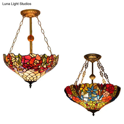 DecorBites™ DecorBites™ Tiffany Floral Ceiling Light with Stained Glass in Rustic Style for Cafe