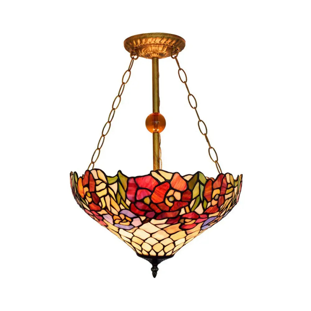DecorBites™ DecorBites™ Tiffany Floral Ceiling Light with Stained Glass in Rustic Style for Cafe