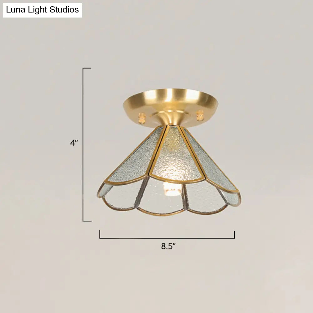 Tiffany Floral Semi Mount 1-Light Glass Ceiling Flush Light in Brass - Ideal for Hallway Décor