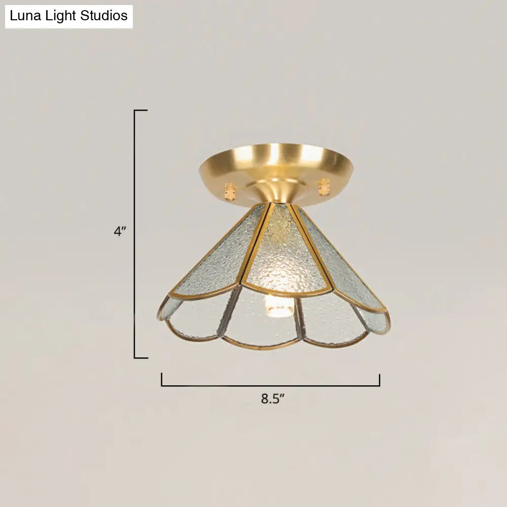 Tiffany Floral Semi Mount 1-Light Glass Ceiling Flush Light in Brass - Ideal for Hallway Décor