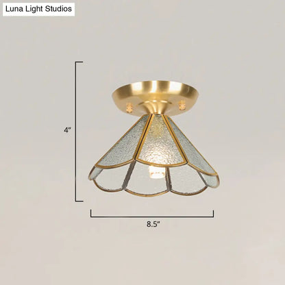 Tiffany Floral Semi Mount 1-Light Glass Ceiling Flush Light in Brass - Ideal for Hallway Décor