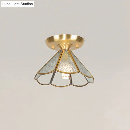 Tiffany Floral Semi Mount 1-Light Glass Ceiling Flush Light in Brass - Ideal for Hallway Décor