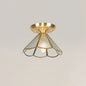 Tiffany Floral Semi Mount 1-Light Glass Ceiling Flush Light in Brass - Ideal for Hallway Décor