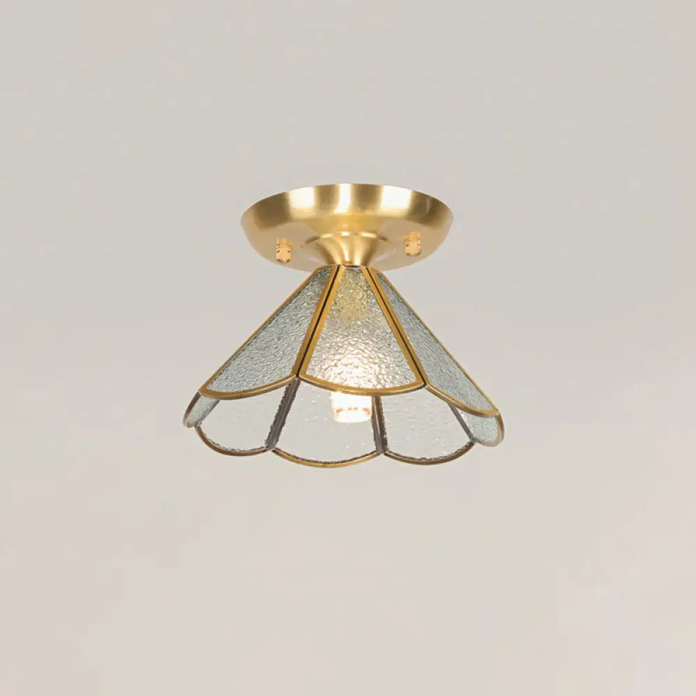 Tiffany Floral Semi Mount 1-Light Glass Ceiling Flush Light in Brass - Ideal for Hallway Décor