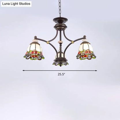 Tiffany Flower Chandelier Lamp - Stained Glass Suspension Lighting in Black (3/6/8 Lights) for Living Room