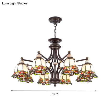 Tiffany Flower Chandelier Lamp - Stained Glass Suspension Lighting in Black (3/6/8 Lights) for Living Room