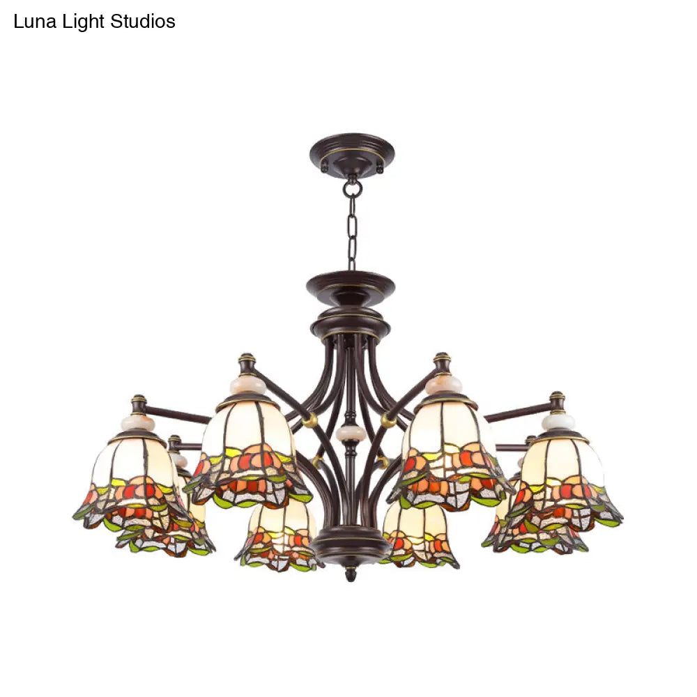 Tiffany Flower Chandelier Lamp - Stained Glass Suspension Lighting in Black (3/6/8 Lights) for Living Room
