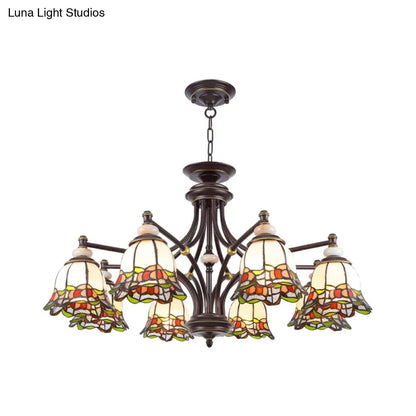 Tiffany Flower Chandelier Lamp - Stained Glass Suspension Lighting in Black (3/6/8 Lights) for Living Room