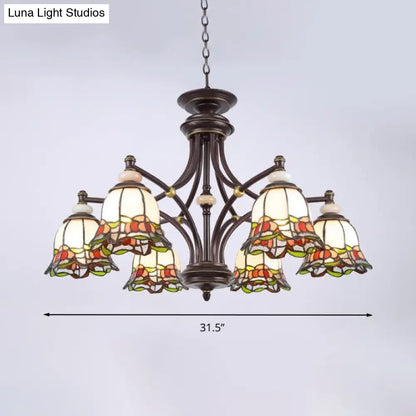 Tiffany Flower Chandelier Lamp - Stained Glass Suspension Lighting in Black (3/6/8 Lights) for Living Room