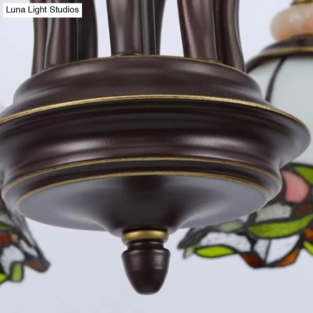 Tiffany Flower Chandelier Lamp - Stained Glass Suspension Lighting in Black (3/6/8 Lights) for Living Room