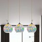 Tiffany Glass 3-Bulb Pendant Lamp with Light Blue Multi Leaf-Pattern Globe - Baroque Ceiling Suspension