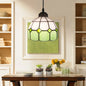 Tiffany Glass Ceiling Pendant Light - Green/Blue Hand Cut, 1-Head Suspension Lamp for Restaurants