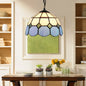 Tiffany Glass Ceiling Pendant Light - Green/Blue Hand Cut, 1-Head Suspension Lamp for Restaurants